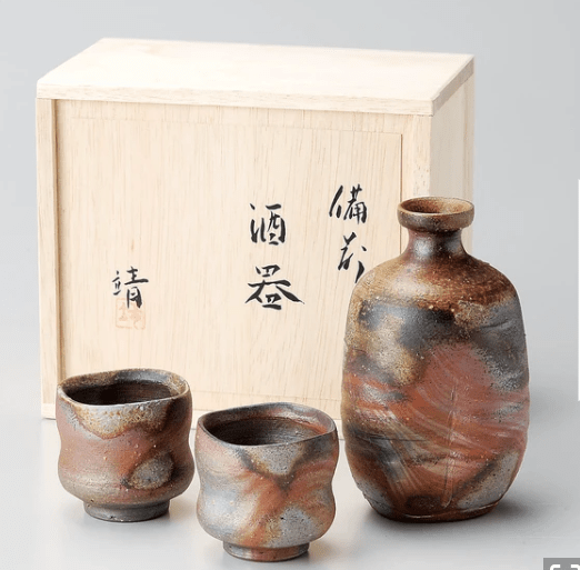 酒器セット 中居靖 作 陶器 備前焼 桟切模様 日本製 - SAKE Master