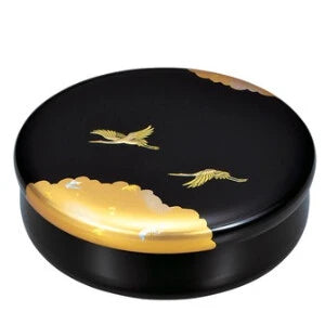 蓋付鉢　黒色　金銀箔　祥鶴デザイン　日本製（17cm × 5.5cm）